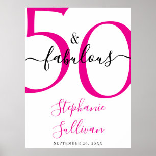 Póster Cumpleaños de 50 años rosa: cincuenta y fabuloso