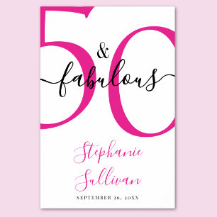 Póster Cumpleaños de 50 años rosa: cincuenta y fabuloso 