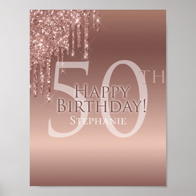 Póster Cumpleaños de 50 años rosa con brillo (Frente)