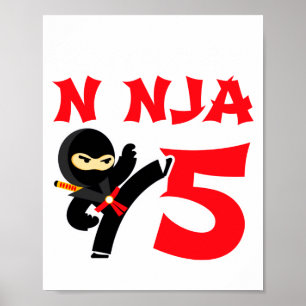 Póster Cumpleaños de 5 años de edad Ninja Karate Fiesta N