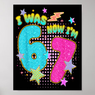 Póster Cumpleaños de 7 años Niños Era 6 Ahora Tengo 7 Sei