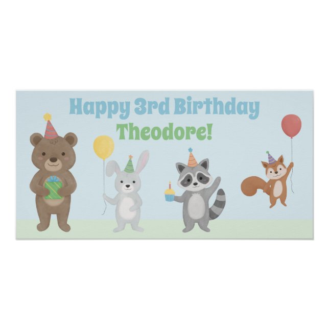 Póster Cumpleaños de Animales de Fiesta (Anverso)