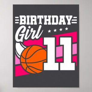 Póster Cumpleaños de baloncesto de 11 años Cumpleaños niñ