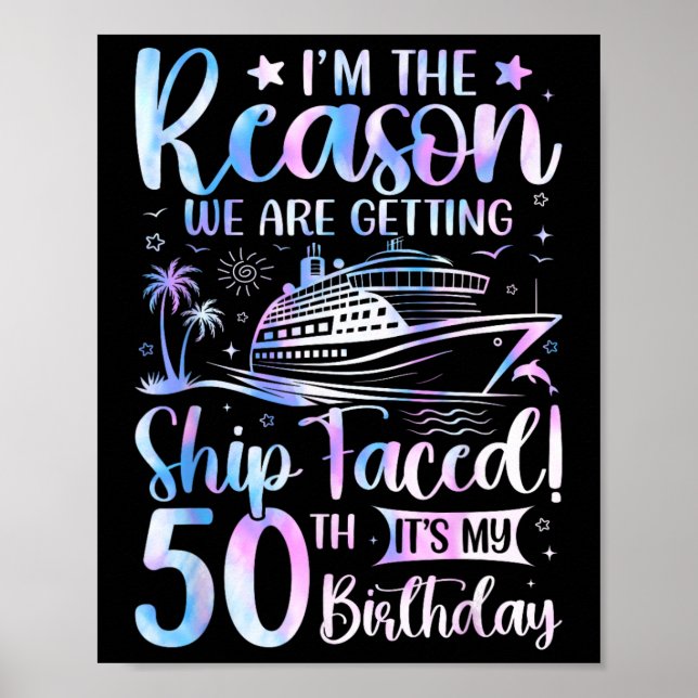 Póster Cumpleaños de barco Cumpleaños 50 Cumpleaños Cruce (Frente)