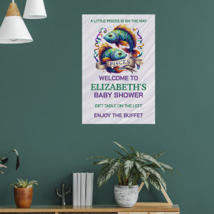 Póster Cumpleaños de bebé con tema de Piscis Lavanda y Ve