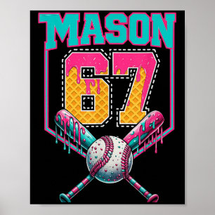 Póster Cumpleaños de béisbol con goteo de helado Mason 67