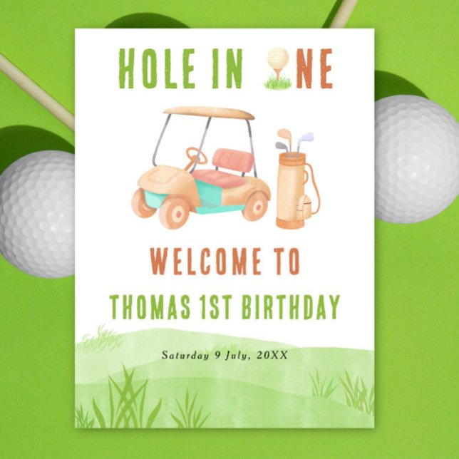 Póster Cumpleaños de bienvenida de golf Hole In One (Subido por el creador)