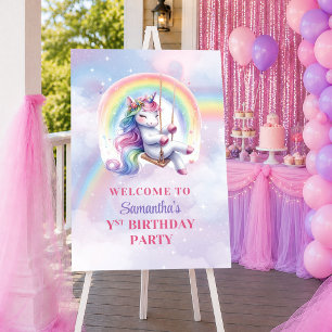 Póster Cumpleaños de bienvenida de niña unicornio mágico 