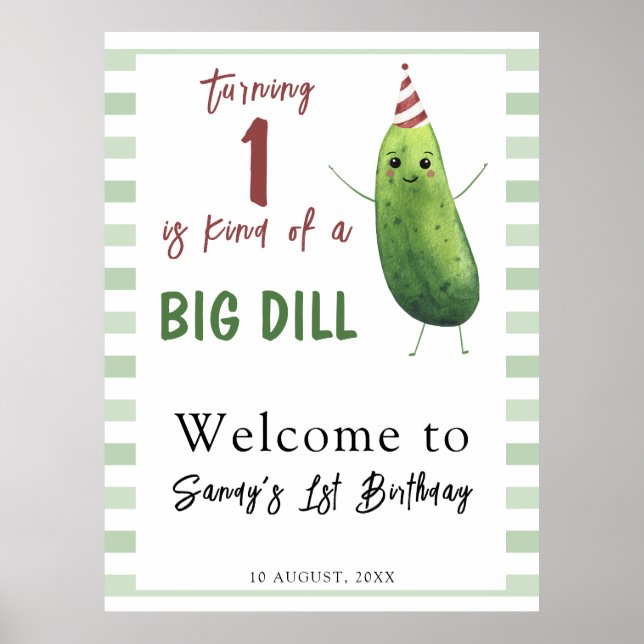 Póster Cumpleaños de bienvenida gran eneldo pepino acuare (Frente)