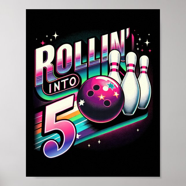 Póster Cumpleaños de bolos Rodando en 5 Fiesta Cumpleaños (Frente)