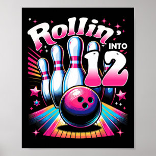 Póster Cumpleaños de bolos rodando en la fiesta 12 Cumple