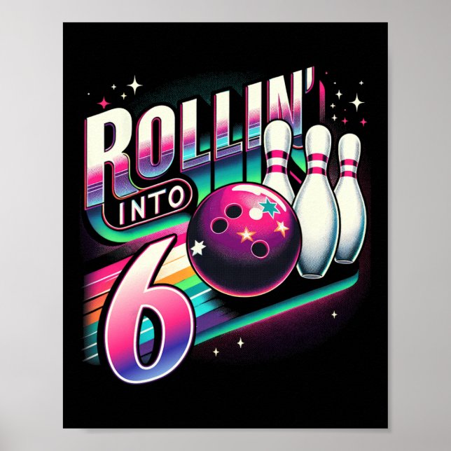 Póster Cumpleaños de Bowling Rollin en 6 Fiestas (Frente)