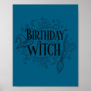 Póster Cumpleaños de bruja divertida linda bruja feliz mu