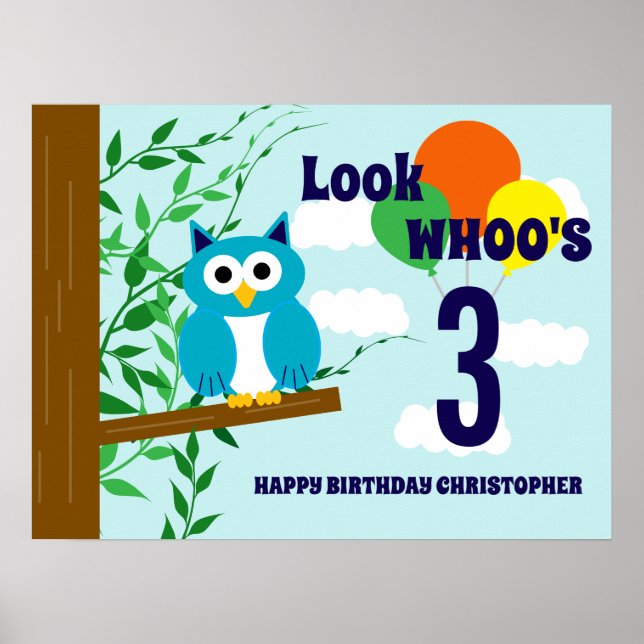 Póster Cumpleaños de búho (Frente)