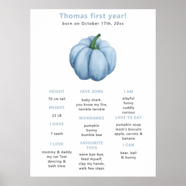 Póster Cumpleaños de calabaza primer hito (Frente)