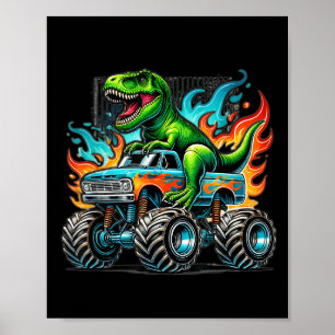 Póster Cumpleaños de dinosaurio de camión monstruo Monste