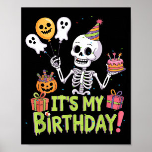 Póster Cumpleaños de Esqueleto Divertido Feliz Halloween