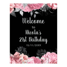 Cumpleaños de flores rosadas y plateadas elegantes