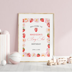Póster Cumpleaños de Fresa con Lazo de Bienvenida Berry P