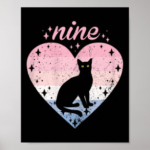 Póster Cumpleaños de gata linda de 9 años Cumpleaños 9