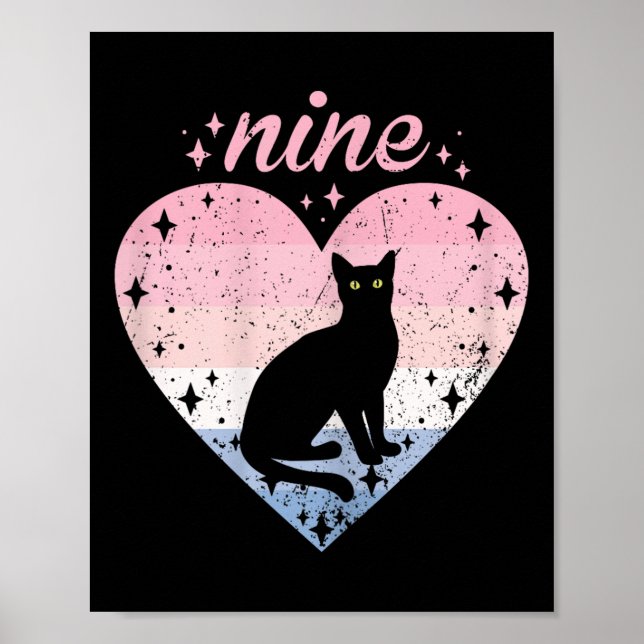 Póster Cumpleaños de gata linda de 9 años Cumpleaños 9  (Frente)