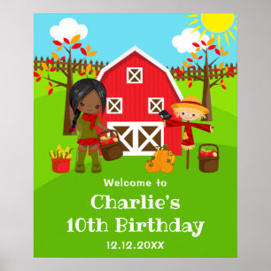 Póster Cumpleaños de granja de otoño Bienvenida niña de p