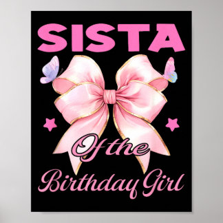 Póster Cumpleaños de hermana coincidente lazo rosa coquet