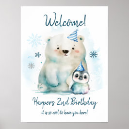 Póster Cumpleaños de Invierno de Pingüino y Oso Polar