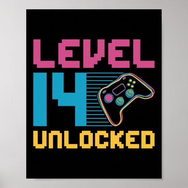 Póster Cumpleaños de Juegos Desbloqueados de Nivel 14 (Frente)