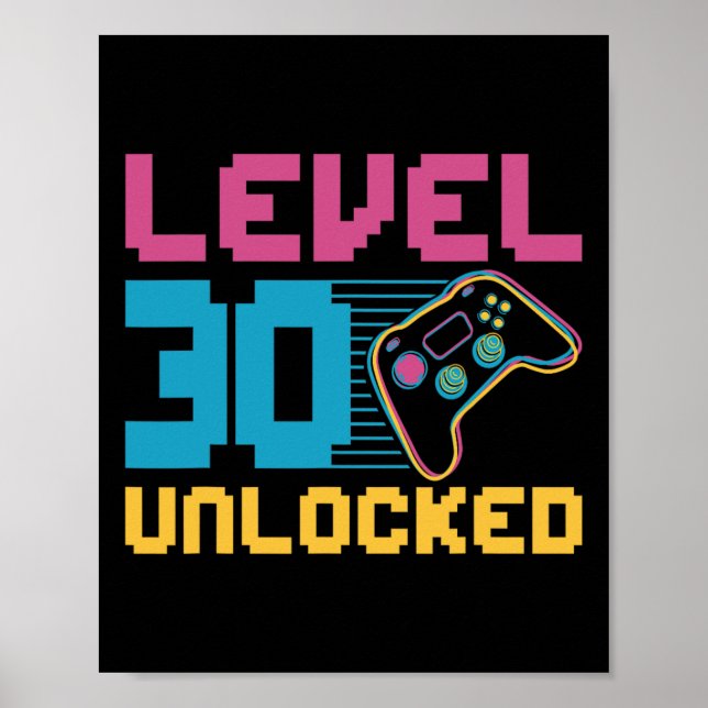 Póster Cumpleaños de juegos sin bloquear de nivel 30 (Frente)