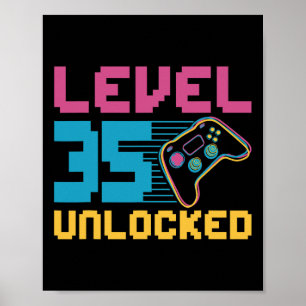 Póster Cumpleaños de juegos sin bloquear de nivel 35