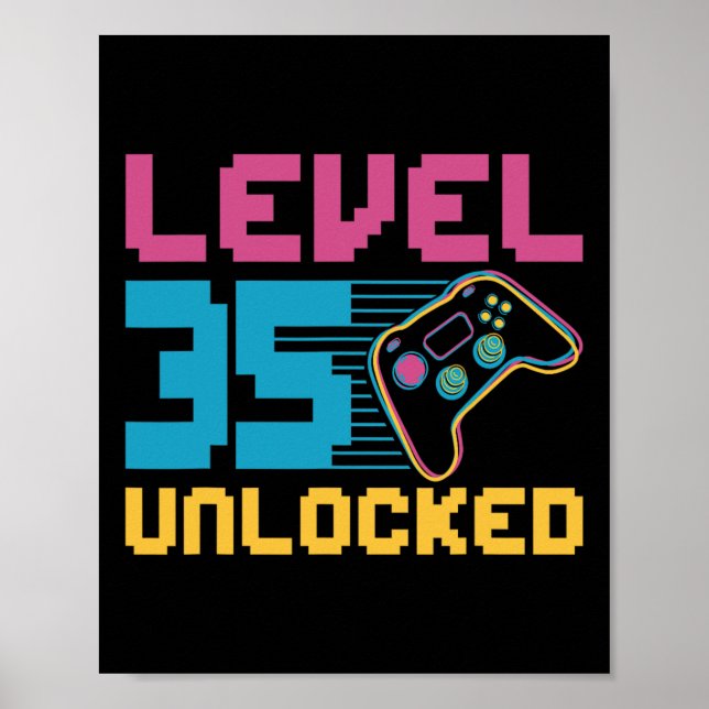 Póster Cumpleaños de juegos sin bloquear de nivel 35 (Frente)