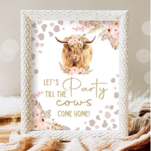 Póster Cumpleaños de la granja Cow Boho Fiesta Highlander