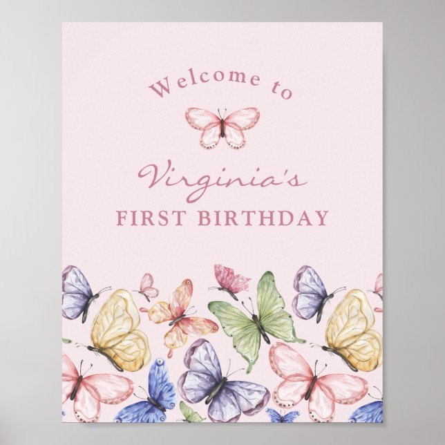 Póster Cumpleaños de la mariposa rosa (Frente)