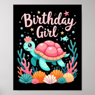 Póster Cumpleaños de la niña tema tortuga marina fiesta d