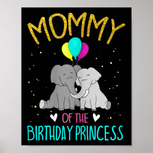 Póster Cumpleaños de la princesa elefante mamá mujeres