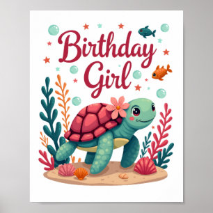 Póster Cumpleaños de la Tortuga Marina Tema Cumpleaños Fi