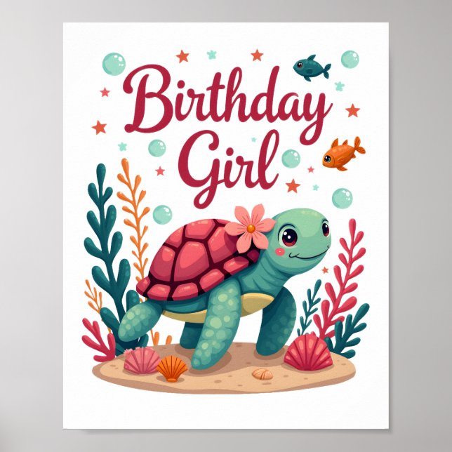 Póster Cumpleaños de la Tortuga Marina Tema Cumpleaños Fi (Frente)