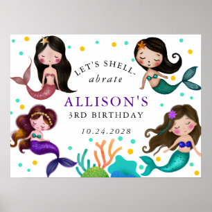 Póster Cumpleaños de las sirenas bajo el mar Chicas bonit