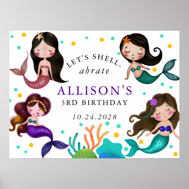 Póster Cumpleaños de las sirenas bajo el mar Chicas bonit (Frente)
