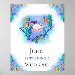 Póster Cumpleaños de los Animales del Mar Oceánico