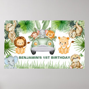 Póster cumpleaños de los animales graciosos de la jungla