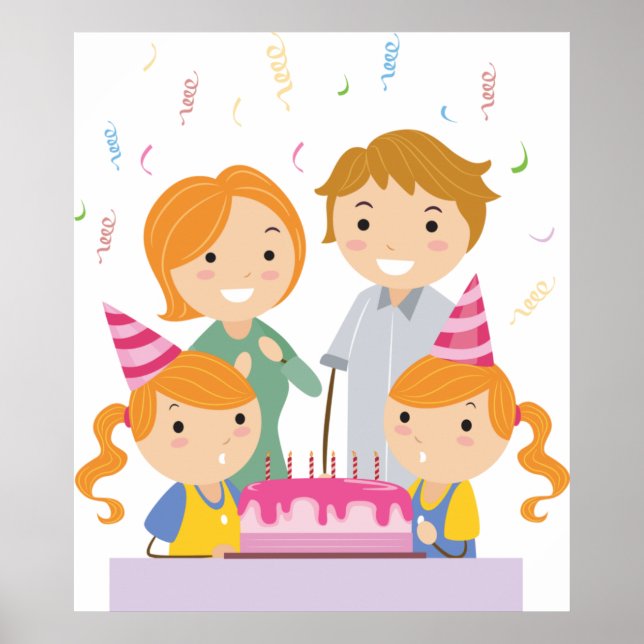 Póster Cumpleaños de los Chicas gemelos (Frente)