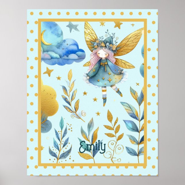 Póster Cumpleaños de los Fairy Verde azulada Gold Pink Pr (Frente)