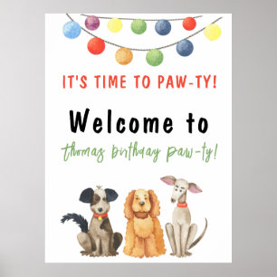 Póster Cumpleaños de los niños de los perros de color acu