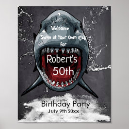 Póster Cumpleaños de los tiburones, ataque de tiburones,