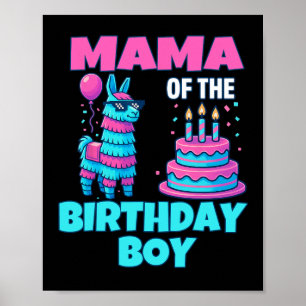 Póster Cumpleaños de mamá niño llama piñata fiesta famili