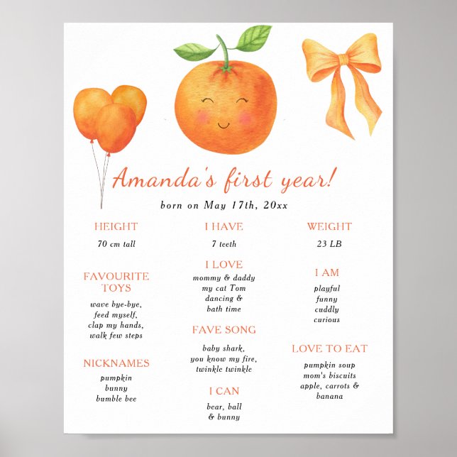 Póster Cumpleaños de Naranja y Arco Primer Cumpleaños Hit (Frente)