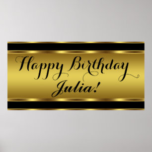 Póster Cumpleaños de negro y dorado