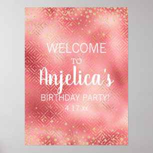 Póster Cumpleaños de niña con brillo de oro rosa
